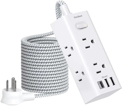 25 Ft Heavy-Duty Extension Cord with Surge Protection – One Beat Flat Plug Power Strip Featuring 6 Outlets & 3 USB Ports (Including USB-C) for Ultimate Device Connectivity in Home, Office, or Dorm Room – Enhanced Flexibility and Rapid Charging Solution