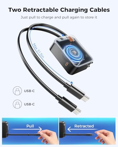 Revolutionary 62 W Retractable Wall Charger with Dual Cables – All-in-One 3-Port USB Power Hub for i Phone 16/15/14/13/12/11, Samsung, LG, Tablets – Ultimate Travel Companion with Fast Charging Innovation and Compact Design