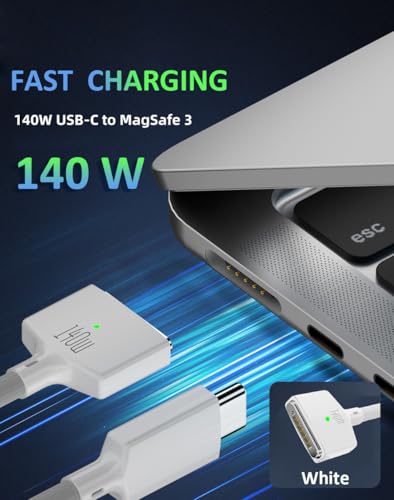 140W USB C to Magnetic 3 Charging Cable for MacBook Pro/Air (14/16/13/15-inch, 2023/2022/2024), 6.6FT – Enhanced Compatibility and Speed