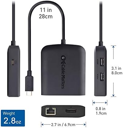 Maximize Productivity with Cable Matters USB C Hub – 4 K@240 Hz Display Port Adapter for Mac Book Pro, 100 W Power Delivery, Dual USB Ports, and Stable Ethernet Connectivity – Thunderbolt 3 & 4 Compatible for High-Performance Workspaces