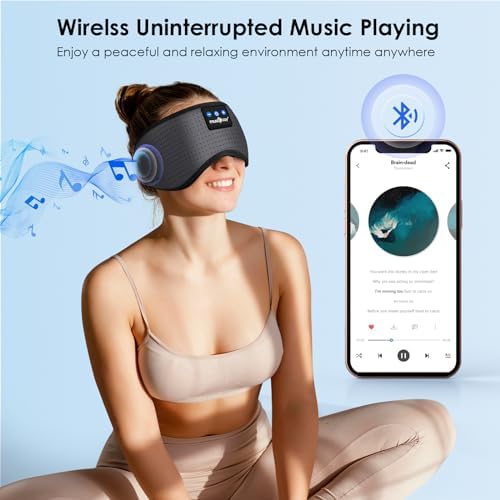 Transform Your Sleep Experience with the MUSICOZY Bluetooth Sleep Mask – Premium Wireless Eye Cover Featuring Built-In Earbuds for Ultimate Comfort, Perfect for Side Sleepers, Office Relaxation, and Travel – Advanced Bluetooth 5.4 Connectivity for Effortless Pairing and High-Quality Sound, Ideal Tech Gift for Anyone Seeking Restful Slumber.