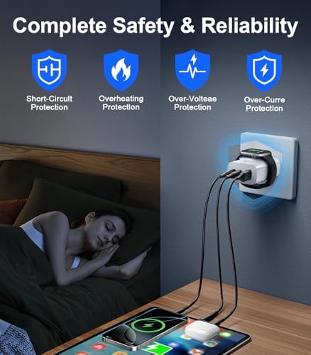 40 W 4-in-1 Fast Charger for i Phone, Apple Watch & Air Pods – Portable Multi-Device Charging Station with Dual USB Wall Block – Ideal Travel Companion for Apple Users – Enhanced Compatibility & Efficient Power Delivery