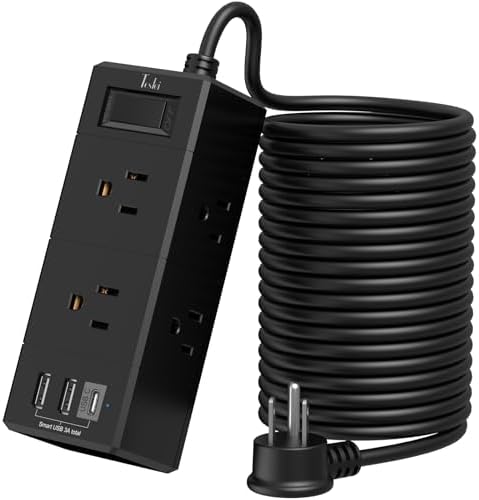 15 Ft Flat Plug Power Strip with 6 AC Outlets and 3 USB Ports – Tcstei Compact Extension Cord for Home, Office, and Dorm Room – Versatile ETL Certified Power Solution with Fast Charging and Space-Saving Design