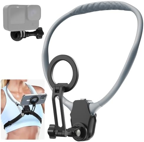 Revolutionary Magnetic Neck Mount for Smartphones – Ultimate POV Phone Holder with Anti-Vibration Chest Strap for Seamless Filming, Compatible with i Phone 12 to 16 Series – Lightweight, Adjustable Comfort for Vloggers and Adventurers