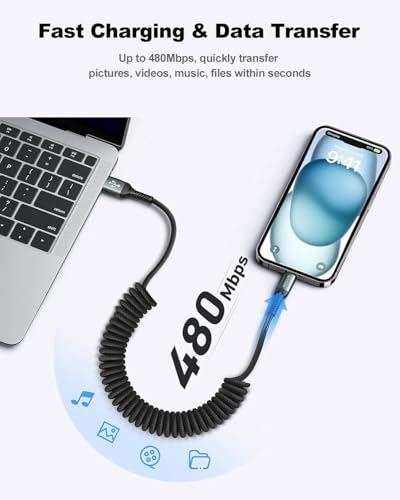 USB C Cable Coiled 6FT 2Pack, Braided USB A to Type C Charger Cable for Car 66W Fast Charging Cord Compatible with iPhone 16 15, iPad, Samsung Galaxy, Google Pixel, Moto, TCL, LG Phones – Enhanced Compatibility and Speed