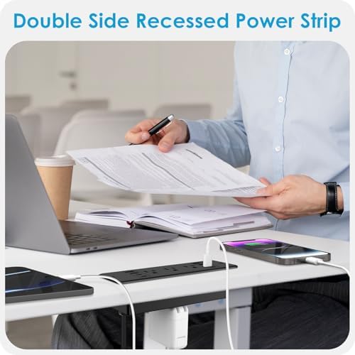 HHSOET 14-in-1 Recessed Power Strip with 20 W Fast Charging: Ultimate Surge Protection and Versatile Connectivity with 6 AC Outlets, 4 USB-A & 4 USB-C Ports, 6 ft Cord for Clutter-Free Charging Solutions in Modern Spaces