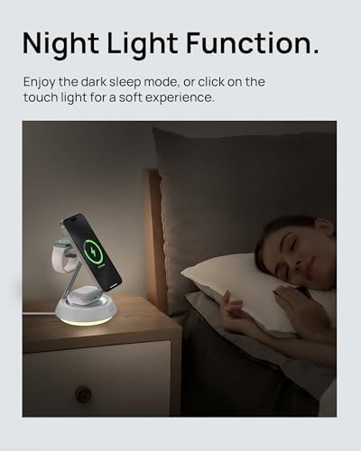 SODI 3-in-1 Magnetic Wireless Charging Station with Ambient Light – 15 W Fast Charger for i Phone 16, 15, 14, 13, 12 Pro/Max, Air Pods & Apple Watch – Sleek Design for Effortless Device Organization and Enhanced Charging Efficiency