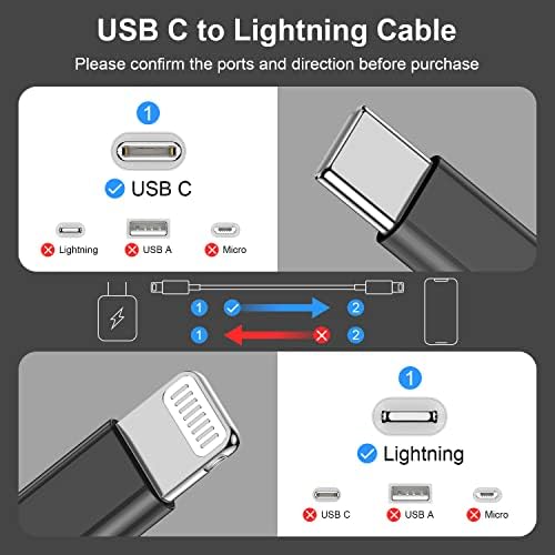 Blue Fast Charger Cable 2-Pack – 6 ft USB Type C to Lightning for i Phone 14/13/12 Pro Max, MFi Certified Charging Cord for Enhanced Speed & Compatibility – Durable Design for Everyday Use