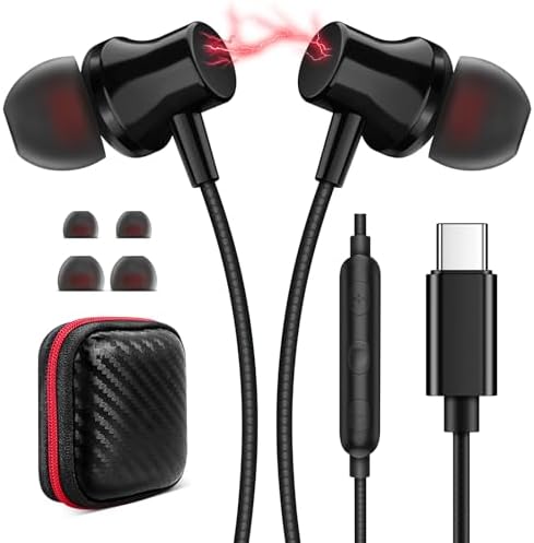 Hi-Fi USB C Earphones with Microphone for Samsung Galaxy S25 Ultra & i Phone 16 – Premium Wired In-Ear Headphones for Enhanced Sound Quality and Compatibility Across Devices, Ideal for Music Lovers and Professionals