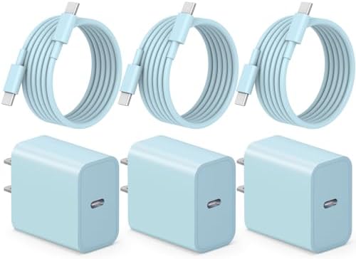 i Phone 16 Fast Charging Pack: 3 USB-C Blocks & 3 Durable 6 FT Cables for Ultimate Compatibility with i Phone 15, i Pad Pro, and Air Pods – Compact, Portable, and Reliable Power Solution for On-the-Go Users