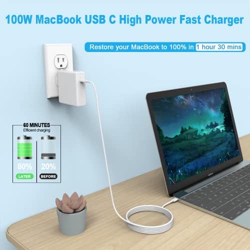 High-Performance 100 W USB-C Power Adapter for Mac Book Air & Pro – Fast Charging Solution for 2018-2022 Models with Enhanced Safety Features and Universal Compatibility for All USB-C Devices