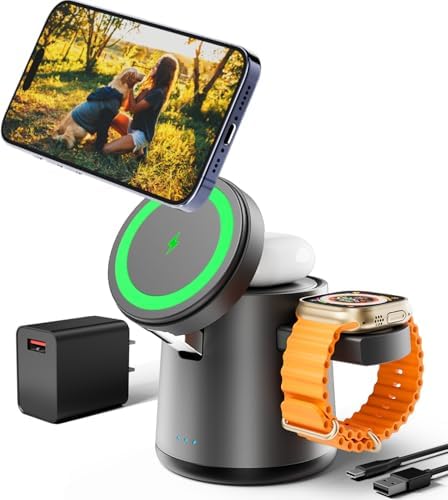 Premium 2025 3-in-1 Wireless Charging Station for Apple Devices – Fast, Adjustable Dock for i Phone 16/15/14/13/12 Pro Max, Apple Watch, and Air Pods – Sleek Black Design for Ultimate Convenience and Enhanced Compatibility