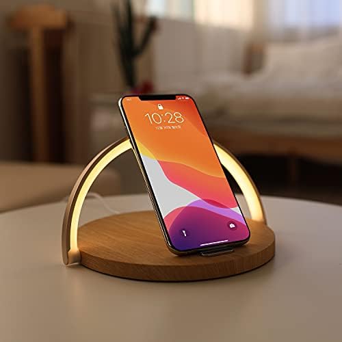 Transform Your Space with the mooas Premium Wireless Charging Nightlight – 15 W Fast Charger for i Phone 15/14 Pro & Galaxy S24/S23/S22 – Touch Control with Adjustable Brightness Levels for Ambiance & Functionality – Elegant Wood Design for Modern Decor