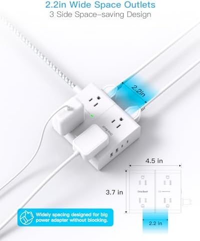 Versatile Surge Protector Power Strip with 8 AC Outlets & 4 USB Ports (2 USB-C), 6 Ft Flat Plug Extension Cord, 1080 Joules Safety Rating, Wall Mountable Charging Station for Home, Office, and Dorm – Streamlined Device Management & Fast Charging Enhanced