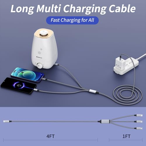 240 W 4-in-1 USB C Charging Cable – 6 FT Multi-Device Power Solution with LED Indicator for i Phone 16/15/14 Pro, Mac, i Pad, Samsung S25/S24 – Fast Charging Compatibility, Durable Design for Home & Travel