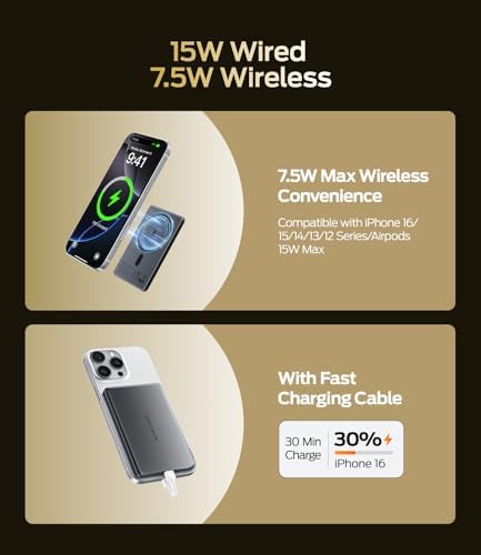 MOVE SPEED 10,000 m Ah Magnetic Power Bank – Sleek Alloy-Design Portable Charger with Fast Charging for i Phone Models 12-16 – Essential Travel Accessory in Glacier Gray – Unmatched Durability and Style for On-the-Go Power Solutions