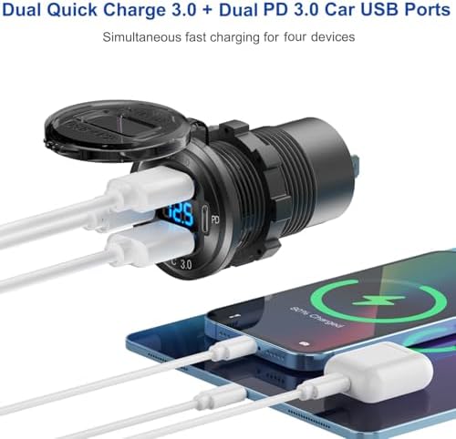 Revolutionary 2025 4-Port 12 V USB Outlet Panel: Dual PD3.0 & QC3.0 Car Charger with Integrated Voltmeter, Lighted 150 W Socket – Premium Aluminum DIY Kit for Boats, RVs & More, Ensuring Fast Charging & Robust Performance on Every Journey