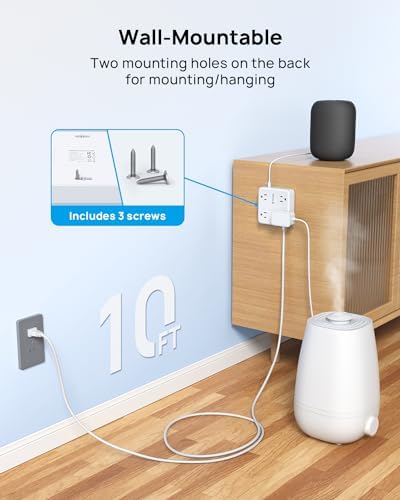 TROND 2-Prong Surge Protector Power Strip with 5 ft Extension Cord, 1440 Joules Safety Shield, Multiple AC Outlets & USB Charging Ports – Compact Wall-Mount Adapter for Streamlined Power Access and Enhanced Device Protection