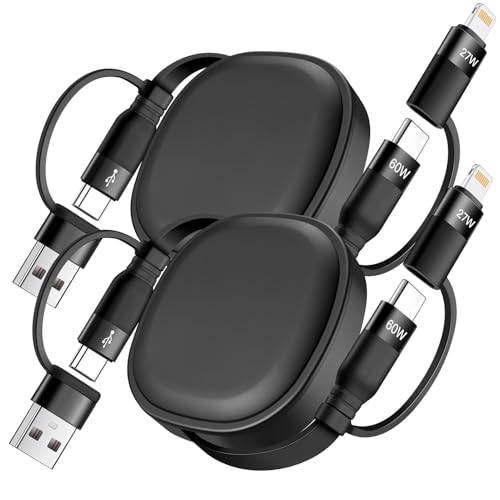 Versatile 5 in 1 Retractable Charging Cable Pack – 60 W USB C to Lightning Fast Charge for i Phone 16/15/14 Pro Max, i Pad & Samsung S24/S23 – Ideal Multi Device Solution for Home & Travel with Enhanced Durability