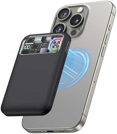 Ultra-Fast Magnetic Power Bank with 11,000 m Ah Capacity and Active Cooling Technology – Transparent Portable Charger for i Phone 14/13/12 Pro & Mag Safe Compatibility – 20 W USB-C Input/Output for Rapid Charging and Enhanced Device Safety