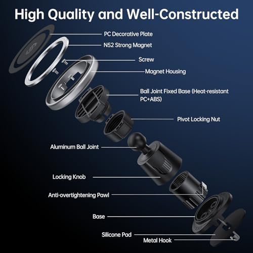 SYNCWIRE Mag Safe Air Vent Car Mount – Premium Magnetic Phone Holder for i Phone 16 Pro Max, 15, 14, 13, 12 – Hands-Free Navigation & Calls, Adjustable Viewing Angles, Secure Vent Clip Design, Sleek and Durable Accessory for Distraction-Free Driving