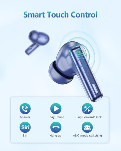 Premium Bluetooth Wireless Earbuds with Advanced Touch Control – Cutting-Edge ANC & ENC Noise Cancellation for Immersive Sound – 40 Hours Deep Bass Playback & IPX7 Waterproof Design for Ultimate Durability – Crystal Clear Call Quality with Integrated Microphones – 5 Customizable EQ Settings for Tailored Listening on i OS & Android Devices (Sleek Dark Blue) – Your Ideal Audio Companion for Active Lifestyles and Uninterrupted Enjoyment