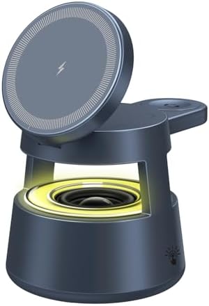 Ultimate 5-in-1 Wireless Charging Station with Bluetooth Speaker & Adjustable Night Lamp – Fast Mag Safe Charger for i Phone, Apple Watch Ultra, and Air Pods – Your All-in-One Solution for Seamless Device Charging and Enhanced Audio Experience