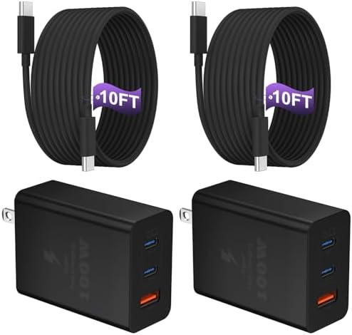 Ultimate 100 W USB C Charger Block with 3 Ports – Ga N Super Fast Charging Adapter Plus 10 ft Type C Cable for Mac Book Pro, i Pad Pro, i Phone 15/16, Galaxy S Series – Dual Pack for Enhanced Power and Efficiency