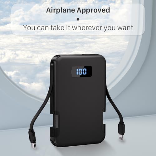 Ultra-Slim 5000 m Ah Portable Charger with Built-in Cables – Travel-Friendly Power Bank for i Phone & Android Devices – Lightweight, Efficient, and Universally Compatible External Battery Pack – High-Speed Charging with Multiple Safety Protections – Perfect for Daily Use and Emergency Power Needs – Ideal for Travelers and On-the-Go Charging Solutions