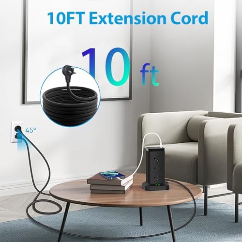 Maximize Workspace Efficiency with the BEVA Surge Protector Power Strip Tower – 12 AC Outlets & 4 Fast-Charging USB Ports, 6.5 FT Extension Cord for Optimal Device Organization and Safety in Office and Home Settings