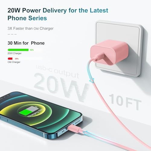 Ultra-Fast 20 W USB-C Charger with 6-Foot Lightning Cable – Convenient 3-Pack for i Phone 14/13 Pro, Ideal for Home and Travel – Superior Durability and Extended Reach for Effortless Charging Anytime