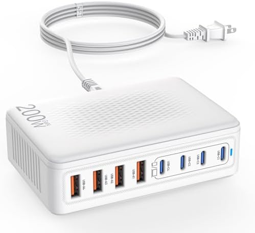 200 W Ga N 8-Port USB C Charging Station – High-Speed Multi-Device Power Hub for i Phone 16/15/14, Mac Book Pro/Air, & More – Ultimate Compact Charger with Enhanced Safety Features for Home, Office, or Travel Use