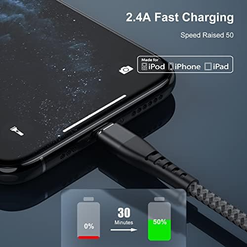 Essri 10 FT Nylon Braided i Phone Charger Cord 2-Pack – Fast Charging Lightning Cable for i Phone 14, 13, 12, 11, X, XS, XR, and 15 – Durable Blue 10 Foot Charging Solution for Ultimate Convenience and Style