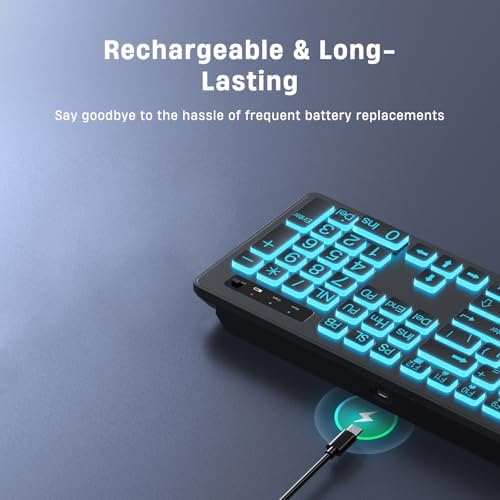 Elevate Your Typing Experience with the Large Print Backlit Wireless Keyboard – Silent, Rechargeable & Versatile for Windows and Laptops, Featuring 7 Vibrant Backlight Colors for Enhanced Visibility and Comfort