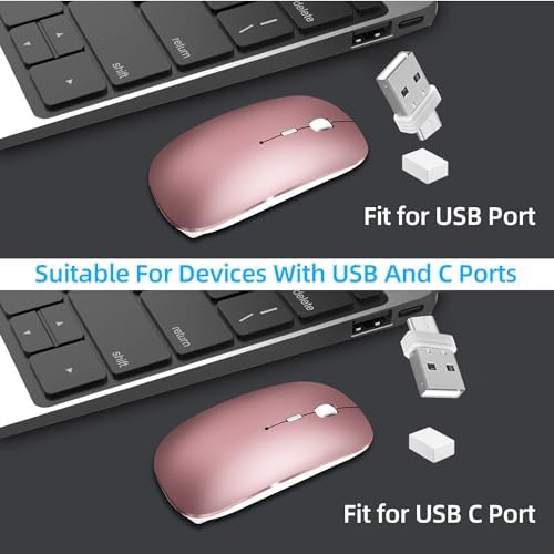 Elevate Your Productivity with the Versatile Wireless Mouse – Rechargeable Bluetooth 5.2 Connectivity, Three Modes (USB-A & USB-C Compatible) for Seamless Use with Mac Book, Chromebook, and More – Silent Click Design for Distraction-Free Work, Sleek Black Finish, Perfect for Travel and Home Office Efficiency
