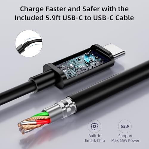High-Performance 65 W USB-C Charger for HP Elite Book & Pro Book Series | Rapid Charging Power Adapter with 5.9 FT Cable | Compact & Durable Design for Professionals | Enhanced Power Delivery & Safety Features for Optimal Device Efficiency