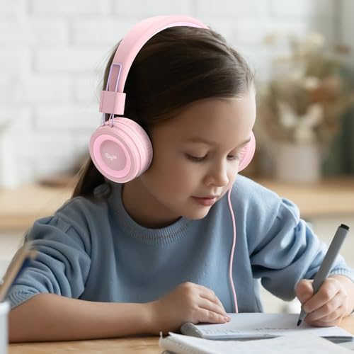 ELECDER i37 Foldable Kids Headphones – Lightweight, Adjustable On-Ear Wired Headphones in Vibrant Peach/Purple for School, Travel & Home Learning – Perfect Audio Companion for Young Learners & Teens with Comfortable Fit and Universal Device Compatibility