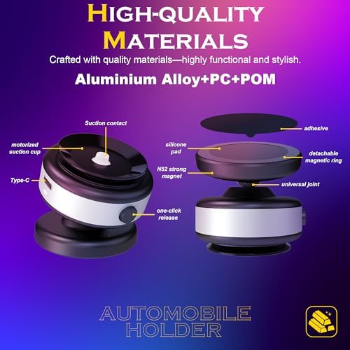 Revolutionary 360-Degree Adjustable Vacuum Magnetic Phone Holder for Vehicles – Effortless Hands-Free Operation with Superior Stability and Enhanced Compatibility for i Phone 16/15/14/13/12 and More – Ideal Car Accessory for Navigation and Streaming