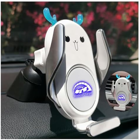 Charming Deer-Themed Wireless Car Charger Mount – 15 W Fast Charging with Auto-Clamping for i Phone & Samsung – Versatile Dashboard and Air Vent Installation – Ultimate Universal Phone Holder for Seamless Connectivity and Style