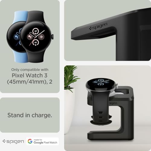 Transform Your Google Pixel Watch Charging Experience with the Spigen S355 Stand – Premium TPU Design with Non-Slip Base for Enhanced Stability and Rapid Power Boost (Compatible with Pixel Watch 3 & 2, Excludes Pixel Watch 1) – Sleek, Portable Solution for Smartwatch Enthusiasts on the Go