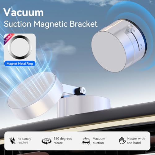 Electric Magnetic Car Phone Holder, 360 Rotation Vacuum Suction Cellphone Mount Foldable Car Mount Stand for iPhone12-16,Mirror/Glass/Screen/Smooth Surface (Not Charge Phone) – Enhanced Compatibility and Speed