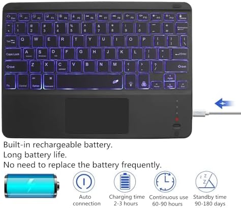 Ultra-Slim Bluetooth Keyboard with Touchpad – 7-Color Backlit Rechargeable Wireless Keypad for i Pad, Android & Windows – Universal Compatibility & Enhanced Productivity Accessory for Tablets & Smartphones
