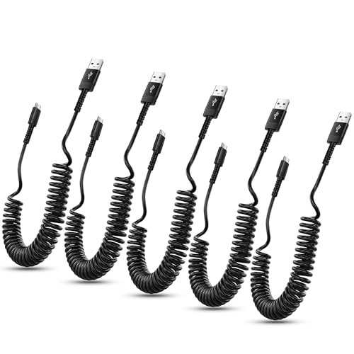 Canjoy 6 FT Retractable Coiled USB C Cable for Car – 5-Pack Fast Charging Cords Compatible with Car Play & Android Auto, Ideal for i Phone 16/15 and Samsung Galaxy S24/S23/S22 – Durable, Tangle-Free Design for Ultimate Convenience
