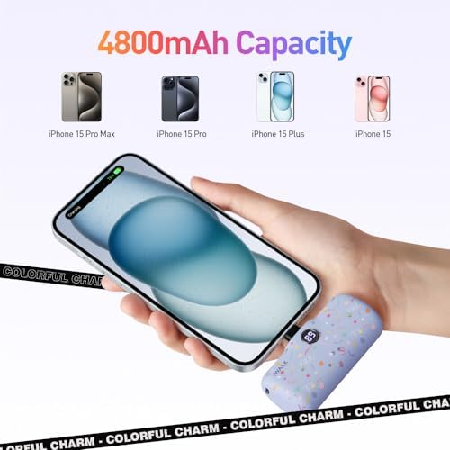 Compact i WALK 4,800 m Ah Portable Charger – High-Speed 18 W PD Power Bank with Built-in USB-C for Seamless Charging of i Phone 15/16/Pro/Max & Samsung Galaxy S25/S24/S23 – Ideal Travel Companion for On-the-Go Power Solutions