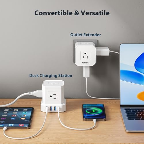 TOPREK 10 FT Power Strip with USB-C Fast Charging (3.0 A) – 5 AC Outlets & 4 USB Ports Surge Protector for Home, Office & Travel – Compact Desk Charging Station with Enhanced Surge Protection (700 J) for All Devices