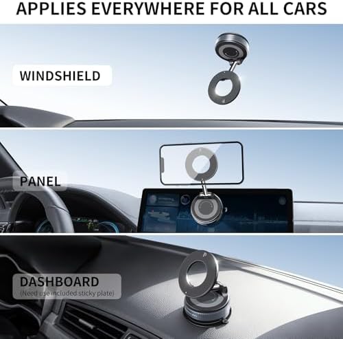 Vacuum Suction Magnetic Phone Holder, 2025 Upgraded Vacuum Suction Cup Mount for Magsafe, 360° Adjustable Foldable Portable Magnetic Car Phone Stand for Cars/Gyms/Mirrors/Smooth Surface (White) – Enhanced Compatibility and Speed