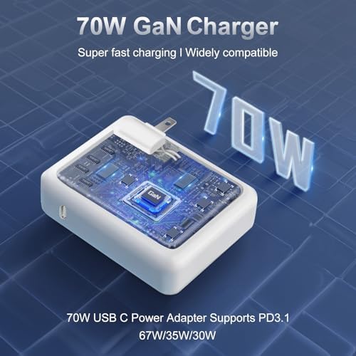 Ultra-Fast 70 W USB-C to Mag 3 Power Adapter for Mac Book Air & Pro – 15″ & 13″ Models – Includes 6.6 ft USB-C Cable for Lightning-Speed Charging – Wide Compatibility with All USB-C Devices – Intelligent Battery Protection for Extended Lifespan – Perfect Replacement Charger for 2021-2025 Mac Book Series