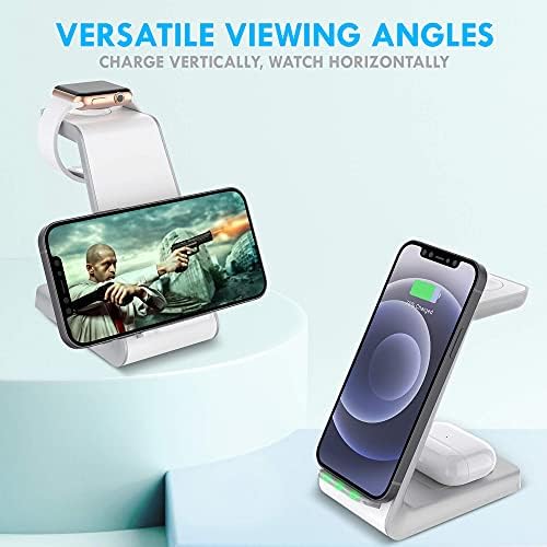 Aduro Power Up Trinity Pro 3-in-1 Wireless Charging Station for Apple Devices – Ultimate Fast Qi Charging Dock for i Phone 12/11/SE, Apple Watch & Air Pods – Sleek Design with Enhanced Safety Features for Efficient Power Management and Organized Device Storage