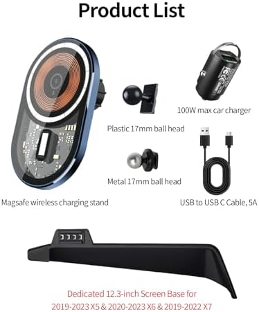 Wireless charging car phone holder For 2019-2023 BMW The X5 / 2020-2023 BMW X6 /2019-2022 BMW X7 Accessories 12.3-inch Screen Fixed Clip,360° Rotation car phone mount Compatible with MagSafe – Enhanced Compatibility and Speed