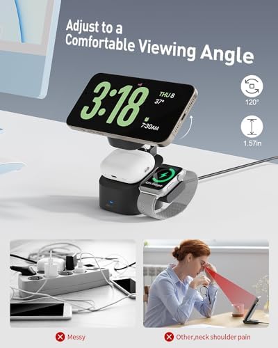 Revolutionize Your Charging Experience with the i WALK 3 in 1 Foldable Wireless Charger Stand – 20 W Fast Charging for i Phone 12-15, Apple Watch 2-9, and Air Pods Pro 2-3 – Lightweight & Travel-Friendly Design for Effortless Portability and Enhanced Device Organization